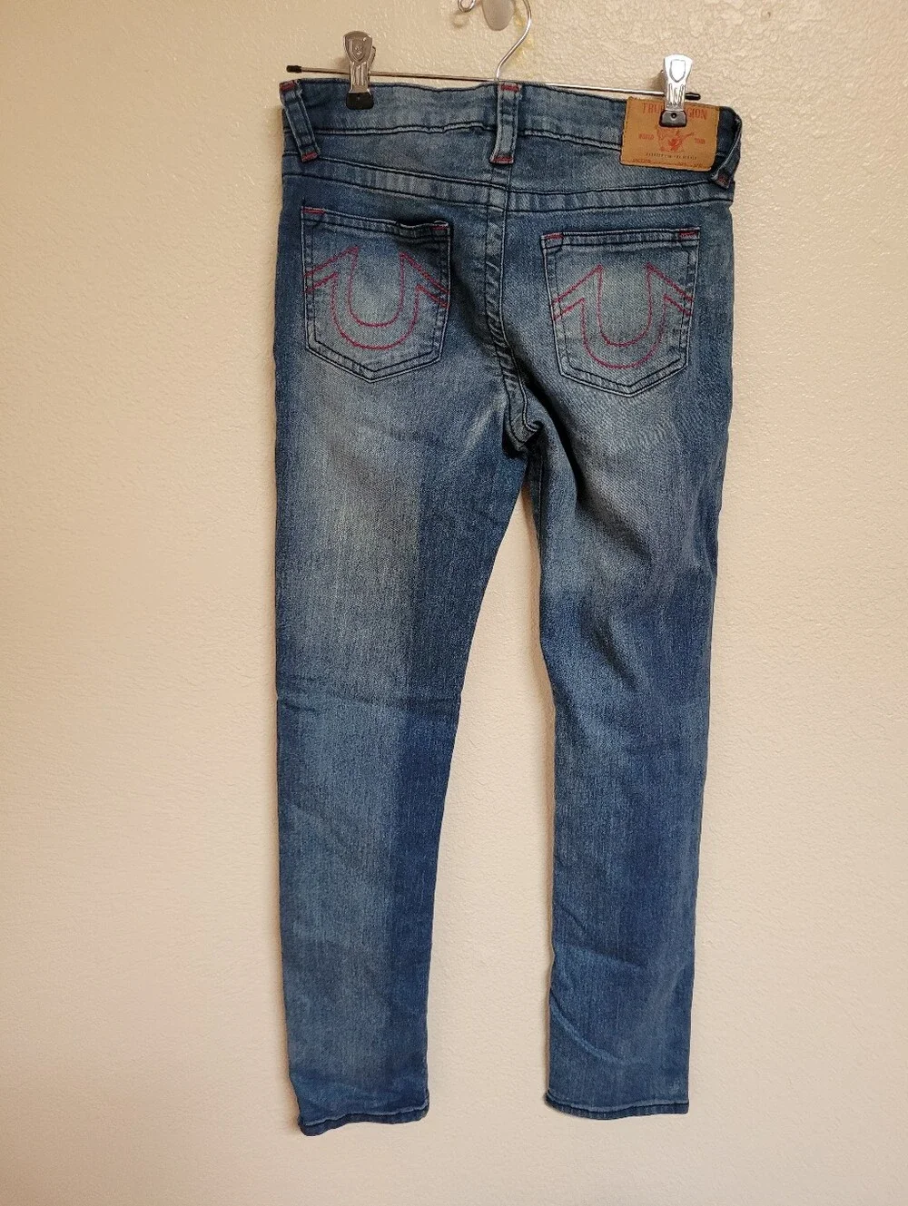 Boys True Religion Geno Slim Blue Jeans With Red Stitching